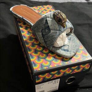 Kurt Geiger Denim Quilted Slide Sandals with Embellishment